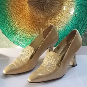 J Renee Gold Block Heel Pumps